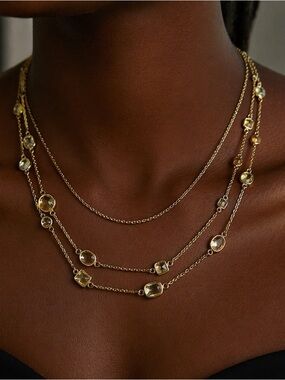 Vintage 3-Strand Gold Bazel Chain Stone Necklace